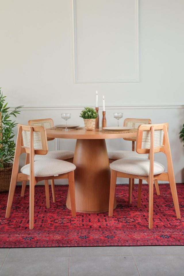 Roys Ahşap 114 Naturel 120 Cm Mantar Yuvarlak Yemek Masası Takımı