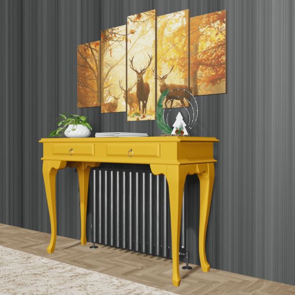 Roys Ahşap 120 Cm Hardal Çekmeceli Petek Üstü Yüksek Dresuar