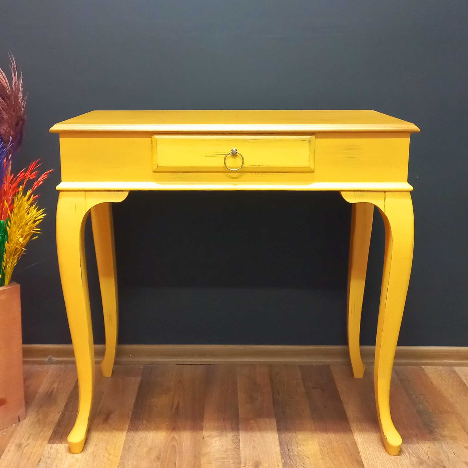 Roys Ahşap 80 Cm Çekmeceli Koyu Sarı Eskitme Dresuar