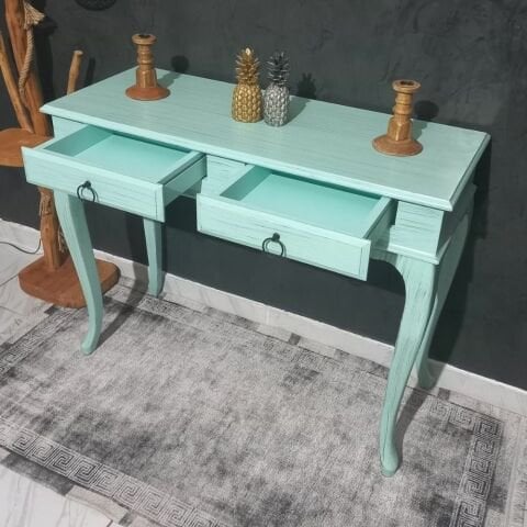 Roys Ahşap 100 Cm Çekmeceli Mint Yeşili Eskitme Dresuar