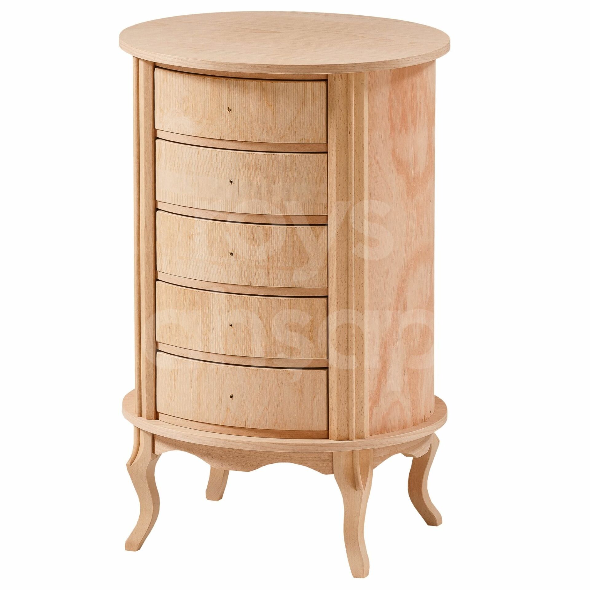 Roys Ahşap 3531 Masif Ham 5 Çekmeceli Oval Komot