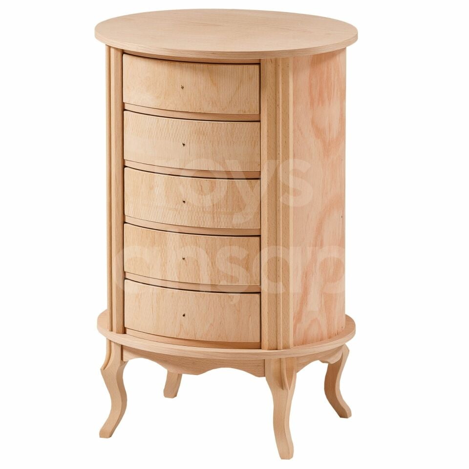 Roys Ahşap 3531 Masif Ham 5 Çekmeceli Oval Komot