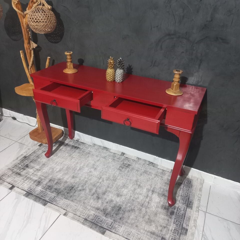 Roys Ahşap 120 Cm Çekmeceli Kırmızı Üstü Masif Eskitme Dresuar(Kopya)
