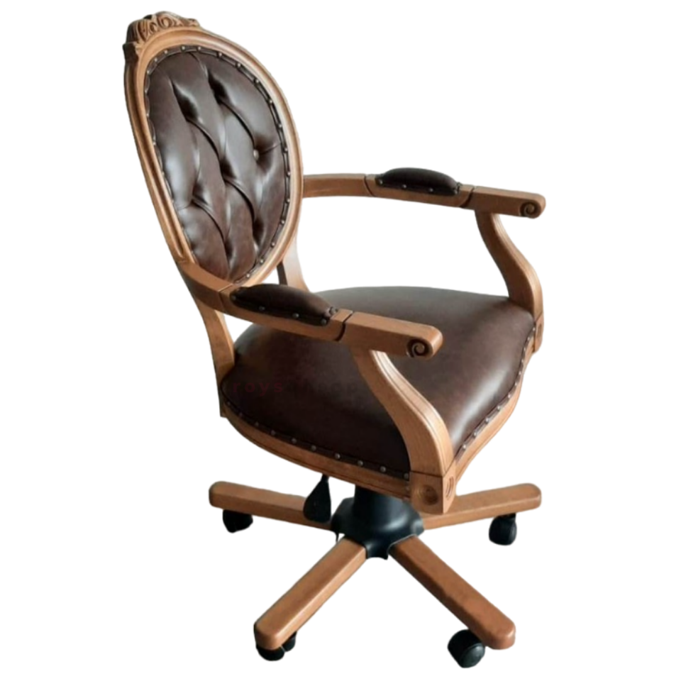 Roys Ahşap 5514 Naturel Amortisörlü Oymalı Çalışma Sandalyesi | Ofis Makam Koltuğu(Kopya)