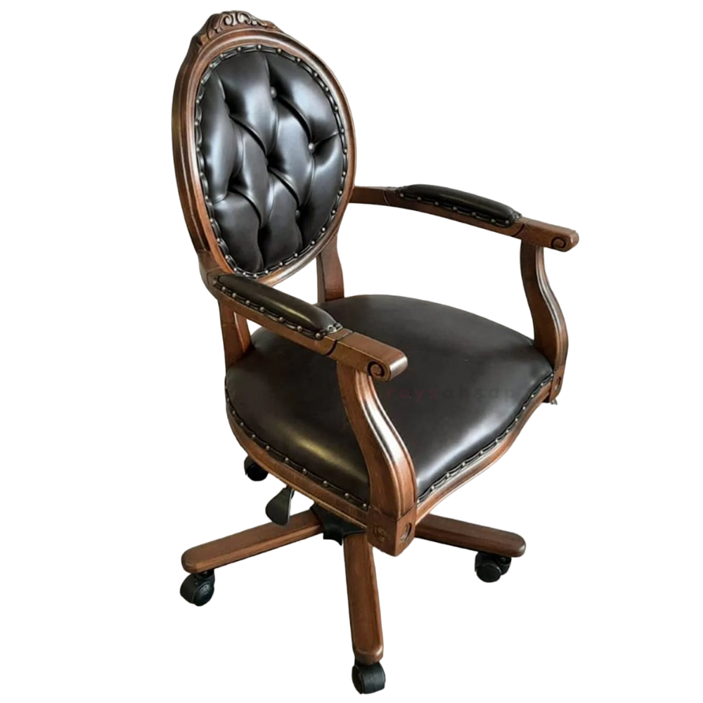 Roys Ahşap 5514 Ceviz Amortisörlü Oymalı Çalışma Sandalyesi | Ofis Makam Koltuğu(Kopya)