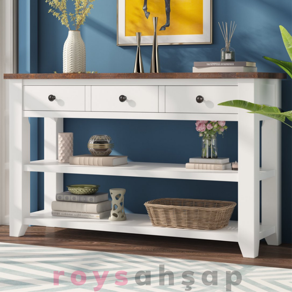 Roys Ahşap 140 Cm Beyaz Üstü Koyu Ceviz 3 Çekmeceli Masif Dresuar(Kopya)