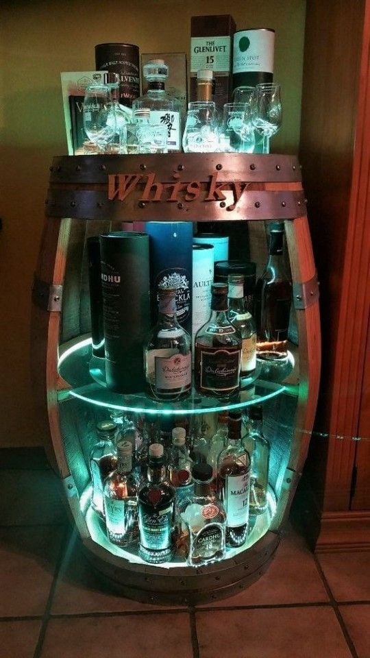 Roys Ahşap 90 Cm Meşe Şarap Fıçısı Raflı ledli bar