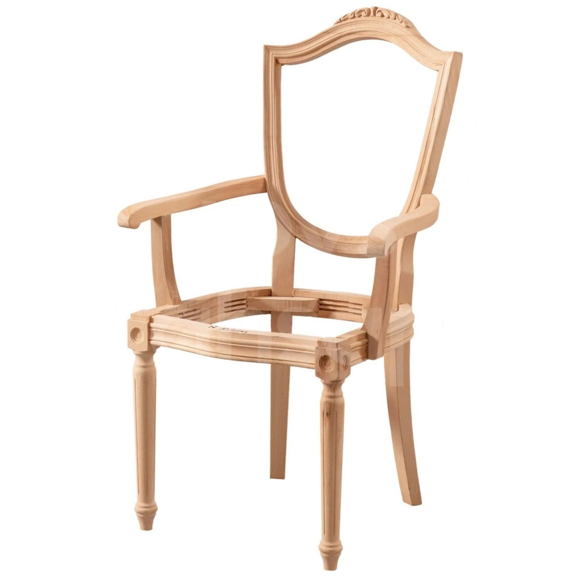 Roys Ahşap 5581 Masif Ham Kupa Tornalı Oymalı Kollu Sandalye