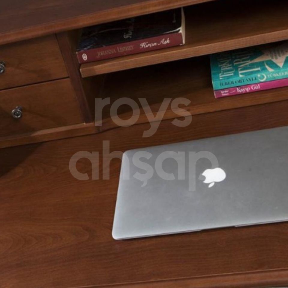 Roys Ahşap 5216 Ceviz 110 Cm Çekmeceli Lükens Raflı Ofis Çalışma Masası