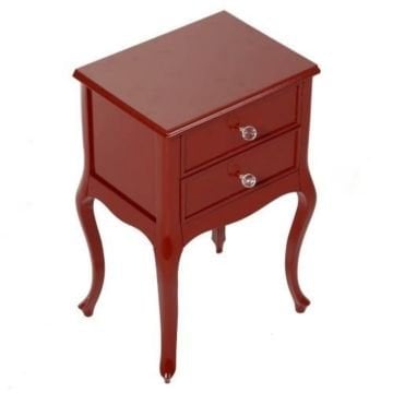 Roys Ahşap Çift Çekmeceli Lükens Kırmızı Lake Komodin Telefonluk