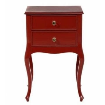 Roys Ahşap Çift Çekmeceli Lükens Kırmızı Lake Komodin Telefonluk