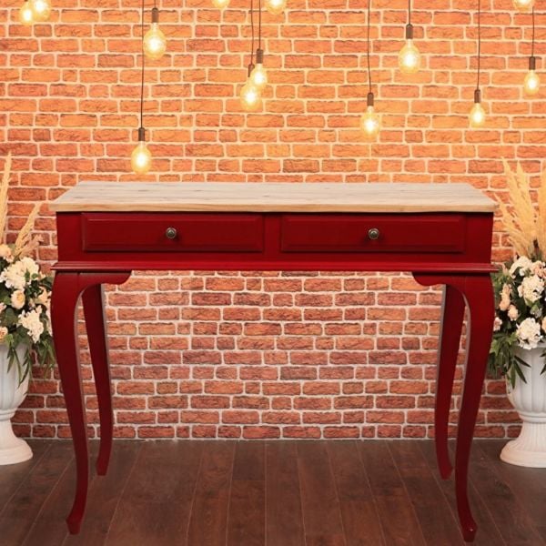 Roys Ahşap 100 Cm Çekmeceli Kırmızı Naturel Dresuar