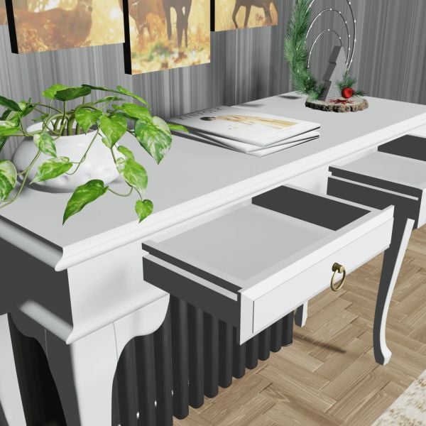 Roys Ahşap 130 Cm Beyaz Çekmeceli Petek Üstü Yüksek Dresuar