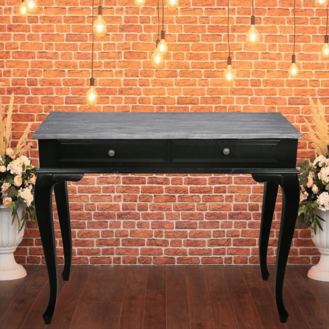 Roys Ahşap 100 Cm Çekmeceli Siyah Üstü Masif Eskitme Dresuar