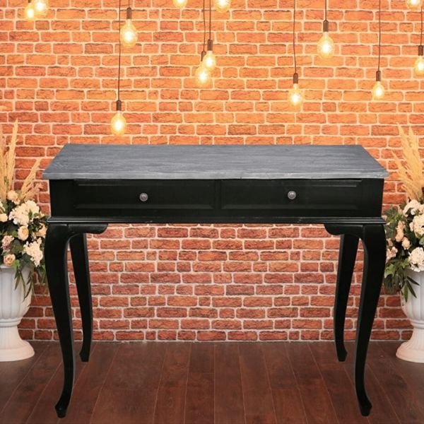 Roys Ahşap 100 Cm Çekmeceli Siyah Üstü Masif Eskitme Dresuar