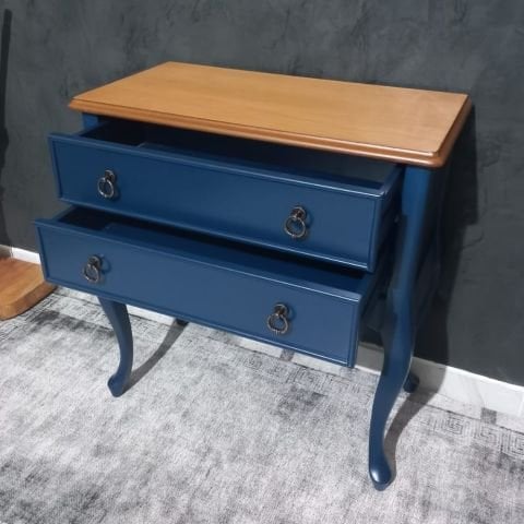 Roys Ahşap L3540 Lacivert Üstü Naturel Çift Çekmeceli Komodin Telefonluk