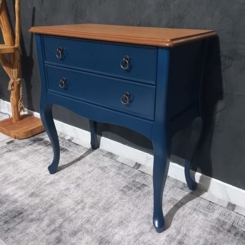 Roys Ahşap L3540 Lacivert Üstü Naturel Çift Çekmeceli Komodin Telefonluk