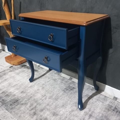 Roys Ahşap L3540 Lacivert Üstü Naturel Çift Çekmeceli Komodin Telefonluk