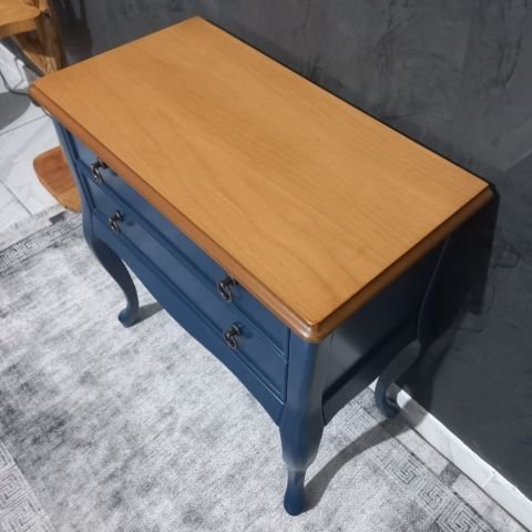 Roys Ahşap L3540 Lacivert Üstü Naturel Çift Çekmeceli Komodin Telefonluk