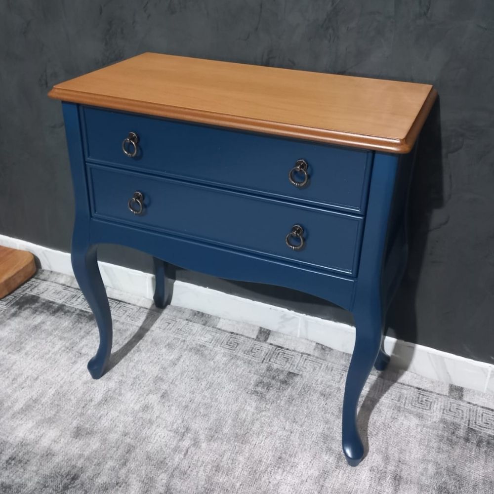 Roys Ahşap L3540 Lacivert Üstü Naturel Çift Çekmeceli Komodin Telefonluk