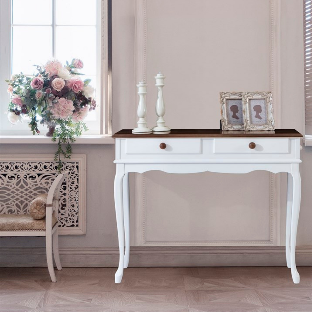 Roys Ahşap 100 Cm Beyaz Üstü Ceviz Çift Çekmeceli Dresuar