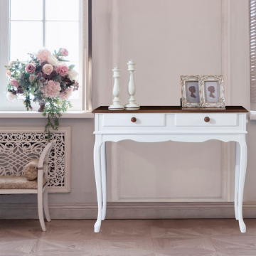 Roys Ahşap 100 Cm Beyaz Üstü Ceviz Çift Çekmeceli Dresuar