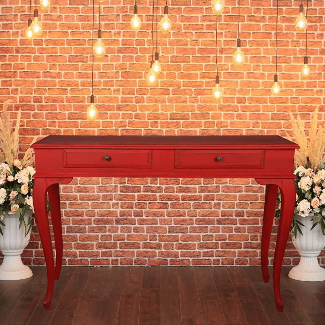 Roys Ahşap 100 Cm Çekmeceli Kırmızı Eskitme Dresuar