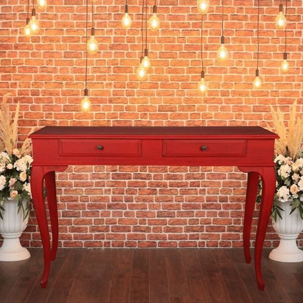 Roys Ahşap 100 Cm Çekmeceli Kırmızı Eskitme Dresuar