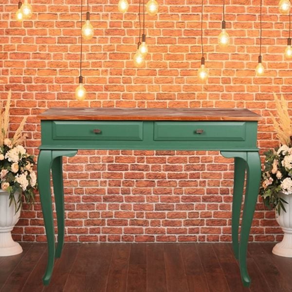 Roys Ahşap 100 Cm Çekmeceli Yeşil Açık Ceviz Dresuar