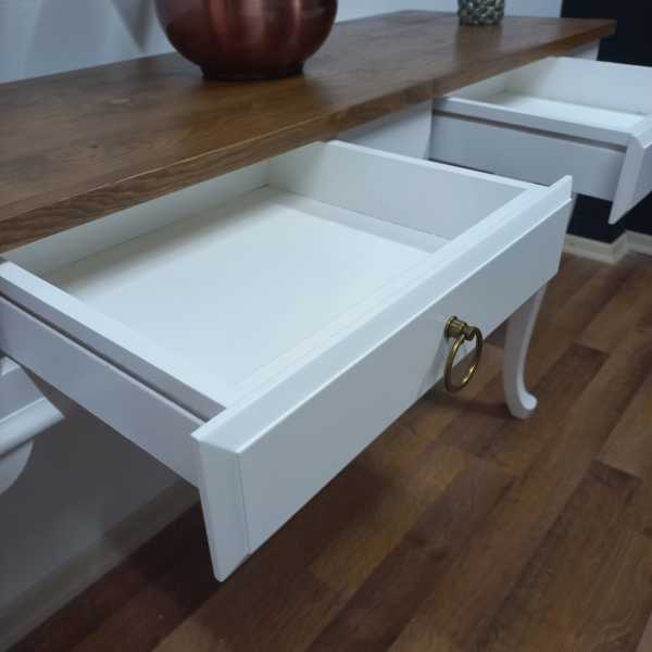 Roys Ahşap 120 Cm Çekmeceli Beyaz Ceviz Dresuar