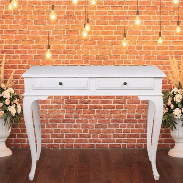 Roys Ahşap 120 Cm Çekmeceli Beyaz Eskitme Dresuar