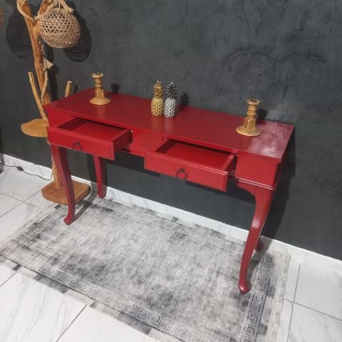 Roys Ahşap 120 Cm Çekmeceli Kırmızı Üstü Masif Eskitme Dresuar