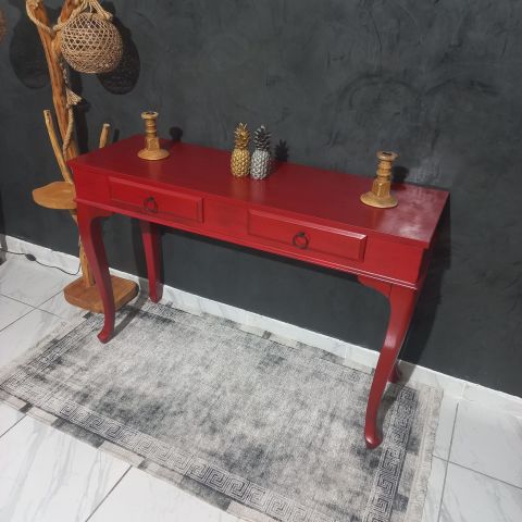 Roys Ahşap 120 Cm Çekmeceli Kırmızı Üstü Masif Eskitme Dresuar