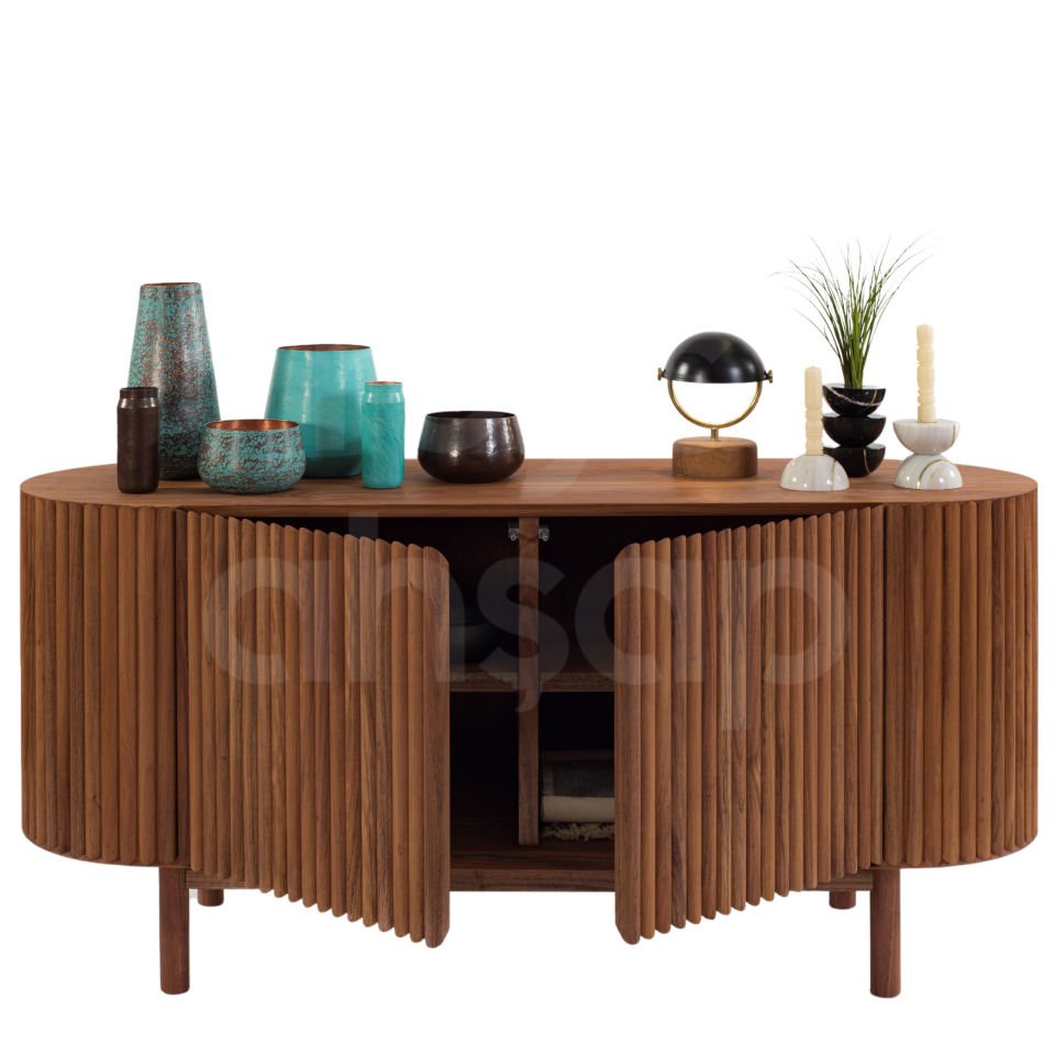 Roys Ahşap Toscana Açık Ceviz 140 Cm 2 Kapaklı Çıtalı Masif Konsol