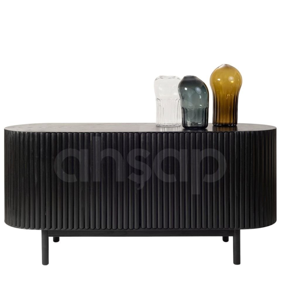 Roys Ahşap Toscana Siyah 140 Cm 2 Kapaklı Çıtalı Masif Konsol