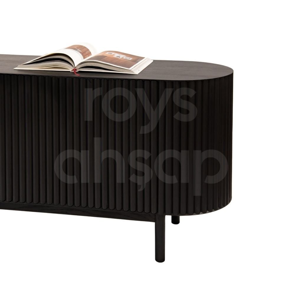 Roys Ahşap Toscana Siyah 200 Cm 4 Kapaklı Çıtalı Masif Konsol