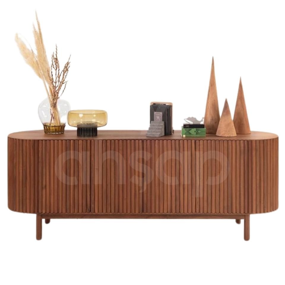 Roys Ahşap Toscana Açık Ceviz 200 Cm 4 Kapaklı Çıtalı Masif Konsol