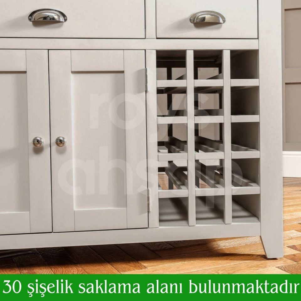 Roys Ahşap Pastel Grey 140 Cm Çekmeceli Kapaklı Dolaplı Masif Mutfak Adası